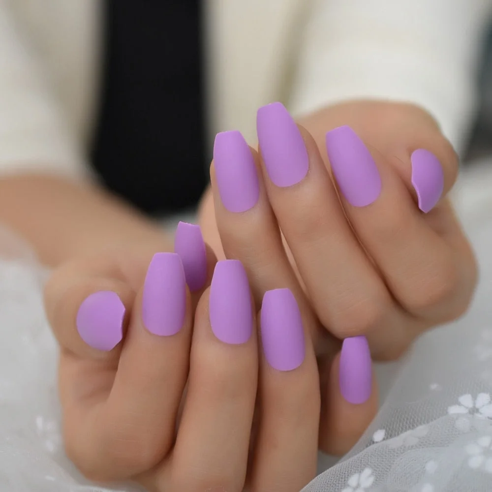 Gorgeous Cream False Nails Long Iridescent Matte Fake Nails Frost Art Design DIY Full Free Artificial False Nails 24-Nail Inspo