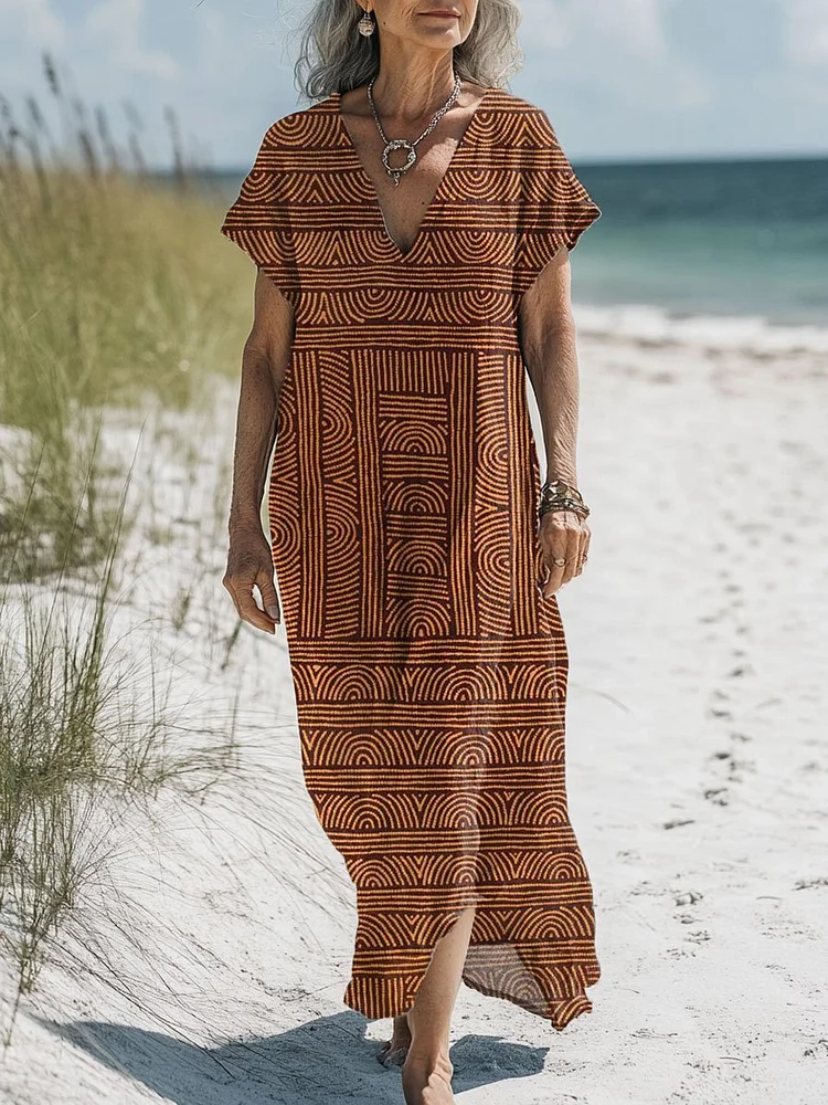 Women's Vintage Art Print Pocket Cotton Dress