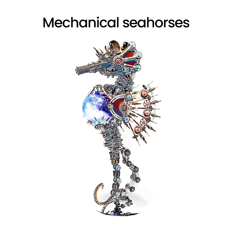 Seahorse Steampunk 3D Metal Puzzle Kit with Planet Lights, 2100PCS