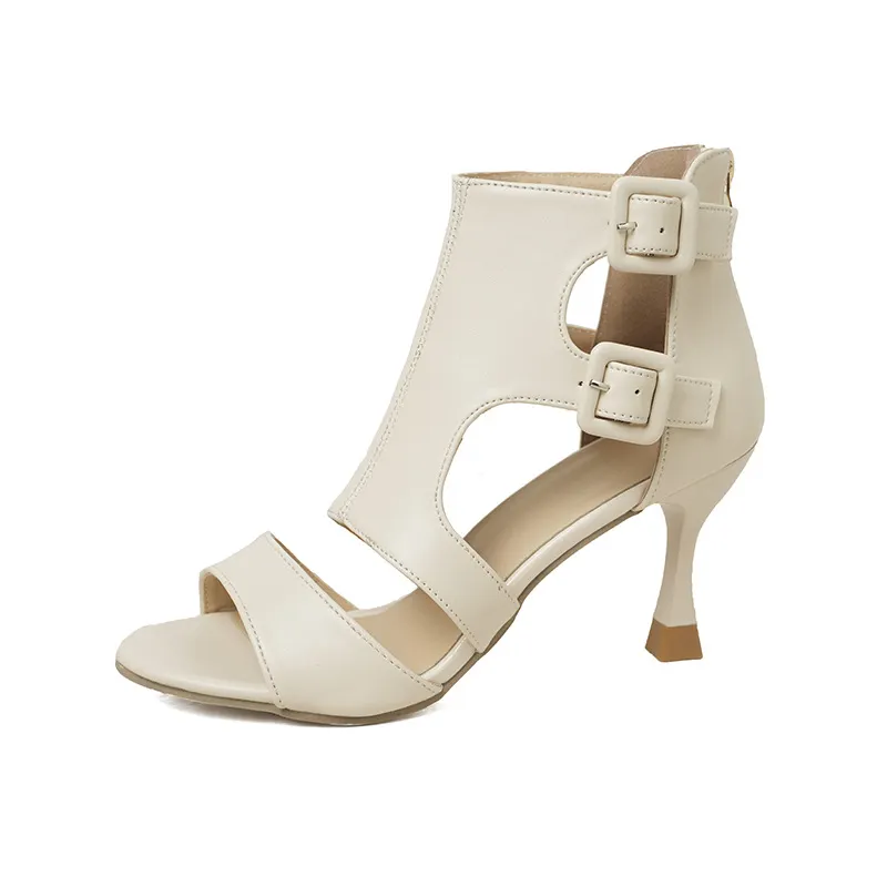 Breakj Breakj Large Code 42 Sexy Belt Buckle Fish Mouth High Heels Female Sheeled Hollow Sandals After Zipper Small Cool Boots