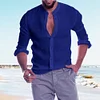 Gioiacombo&trade; Camicia a maniche lunghe in lino con scollo a V tinta unita popolare dei nuovi uomini