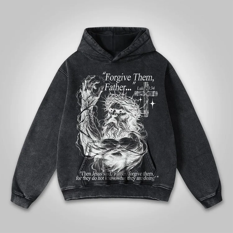 Forgive Them,father-jesus Graphic Print Washed Hoodie