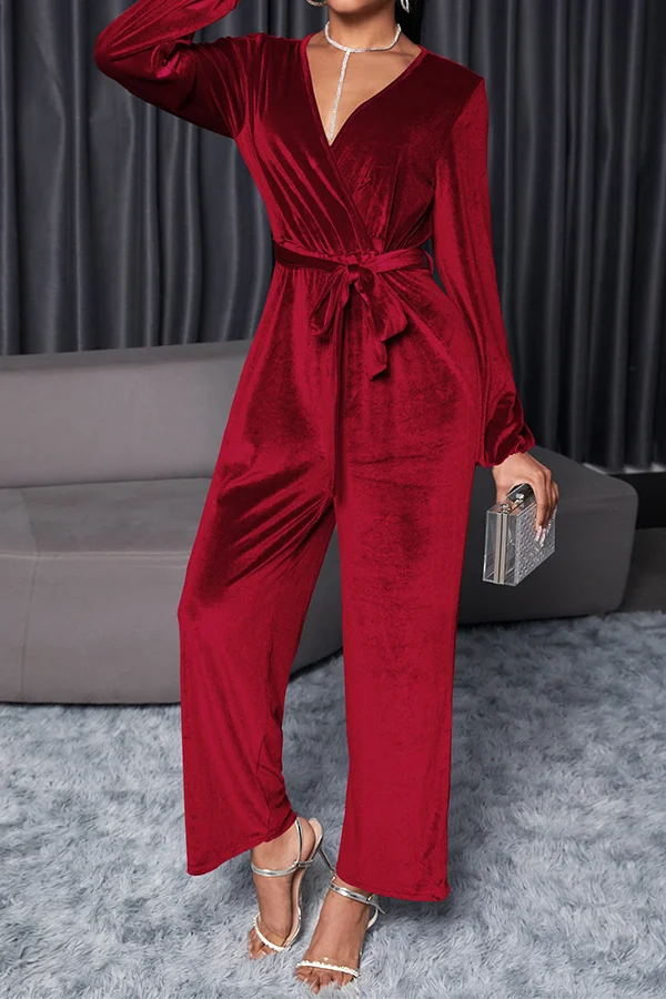 Casual And Comfortable V-neck Tie Cropped Jumpsuit