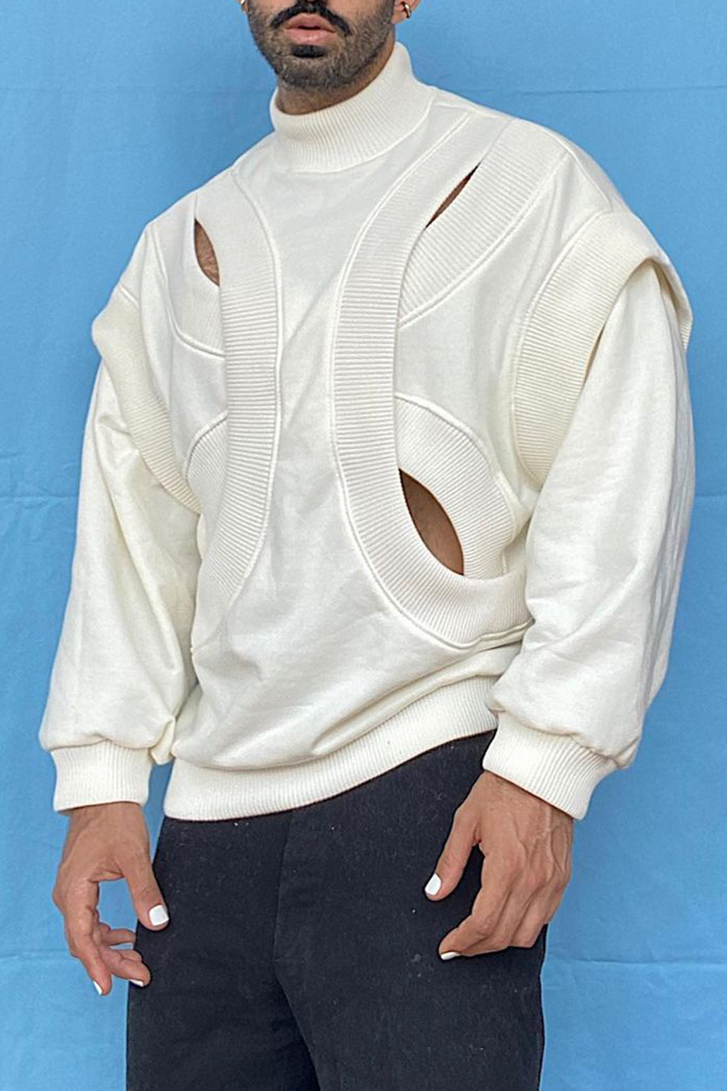 Men's Cut Out Patchwork Casual High Neck Sweatshirt