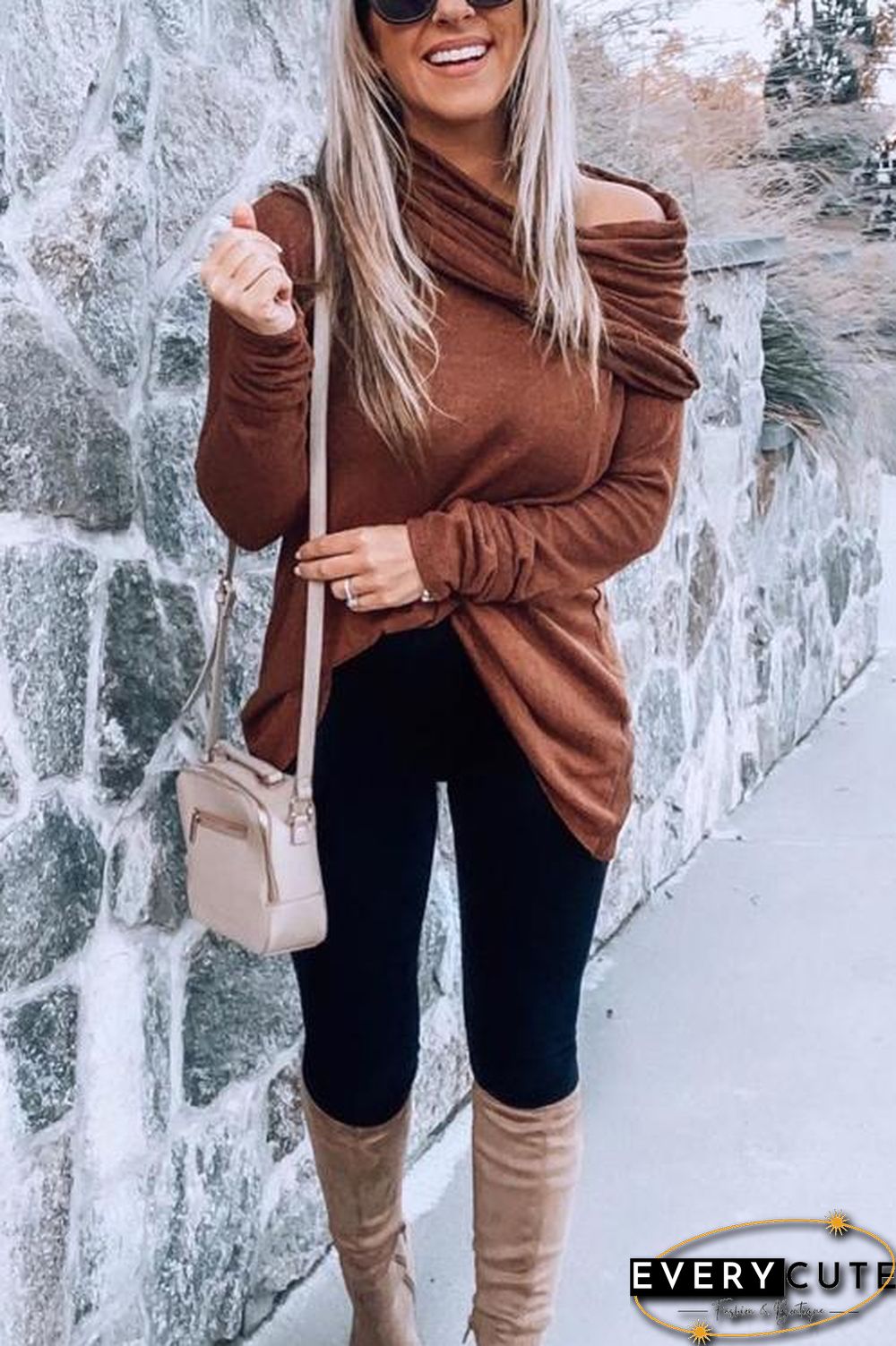 Cowl Neck Long Sleeve T Shirt