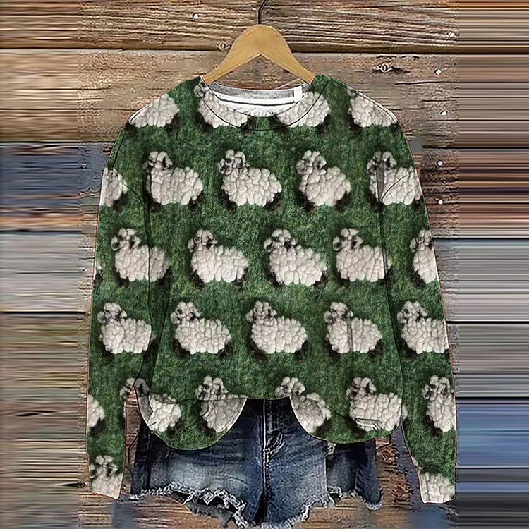 Wearshes Women's Lovely Sheep Print Casual Sweatshirt