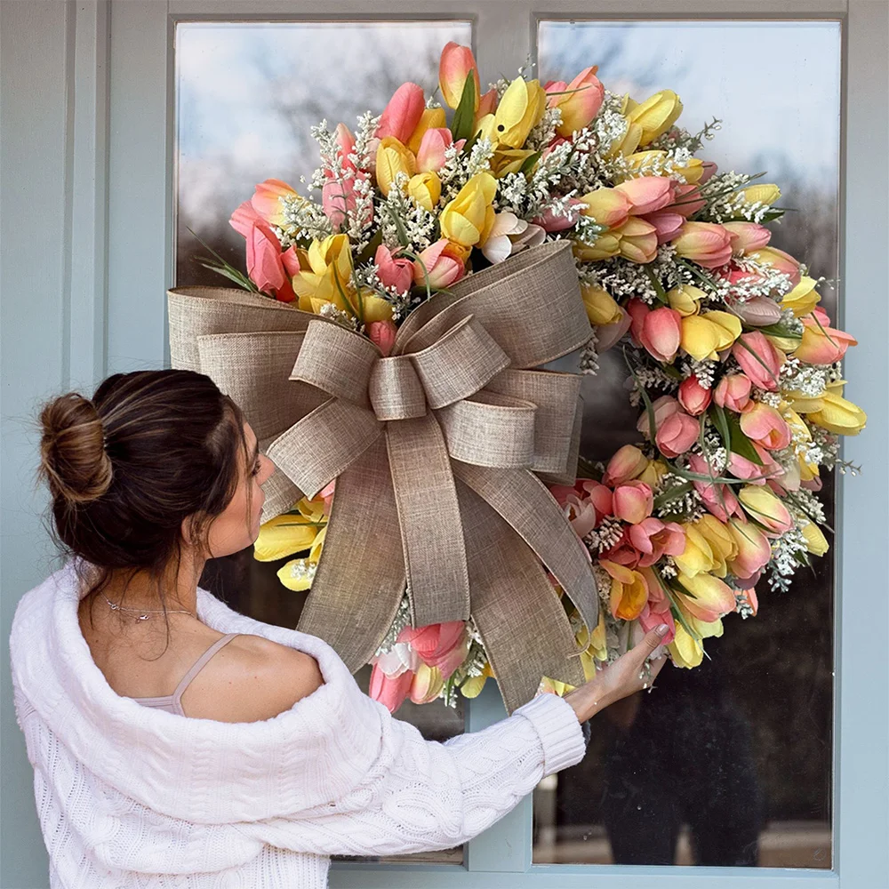 Spring simulation bow tulip wreath props holiday decoration