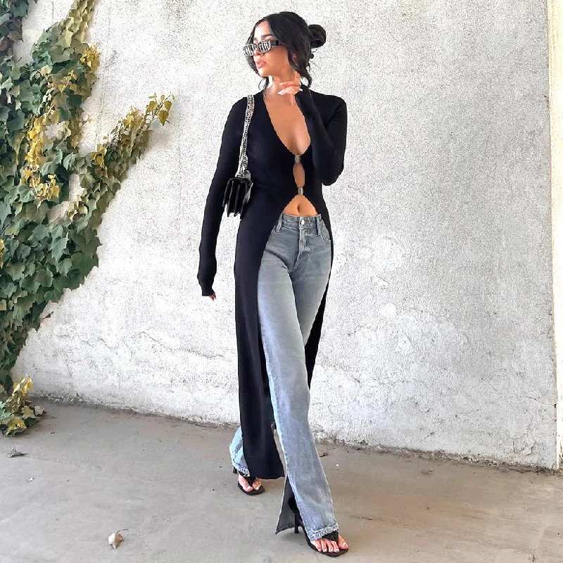 Uveng Uveng 2023 New Fall Women's Fashion Sexy Lazy Wind Deep V Crop Hot Girl Versatile Coat Jacket