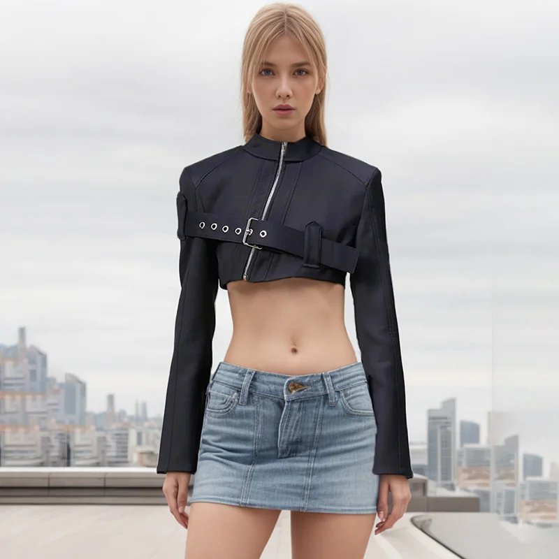 Toloer Toloer And Summer 2024 Fashion Personality Trend Wind Irregular Design Sense Belt Slim Slim Short Jacket Jacket-Outfit Ideas