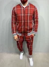 Men's Plaid Cardigan Jacket Trousers Sports Suit