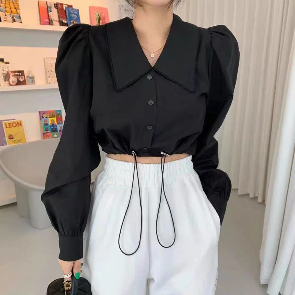 Women'Tunic Casual Solid Tops OL Style Lapel Neck Office Ladies Blouse 2023 Female  Party Blusas Femininass