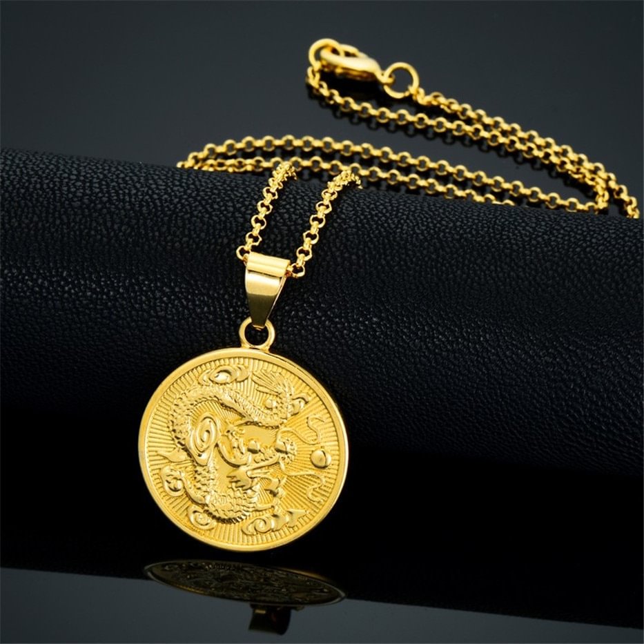 Gold Dragon Pendant Animal Jewelry Necklace-VESSFUL