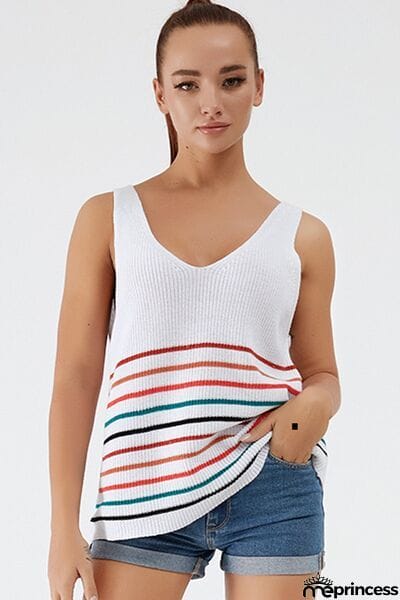 Striped V-Neck Wide Strap Tank