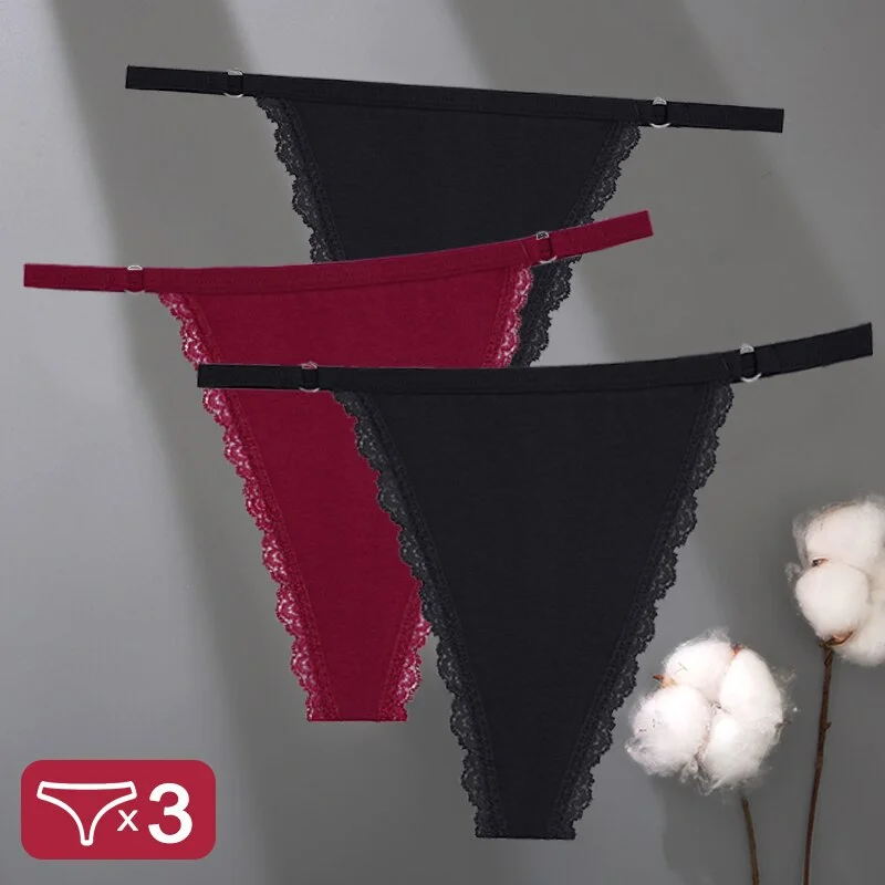 3PCS/Set Cotton Panties Lace G-String Women Lingerie Sexy Underwear for Female Panties Ladies T-Back Thong Lace Floral Pantys