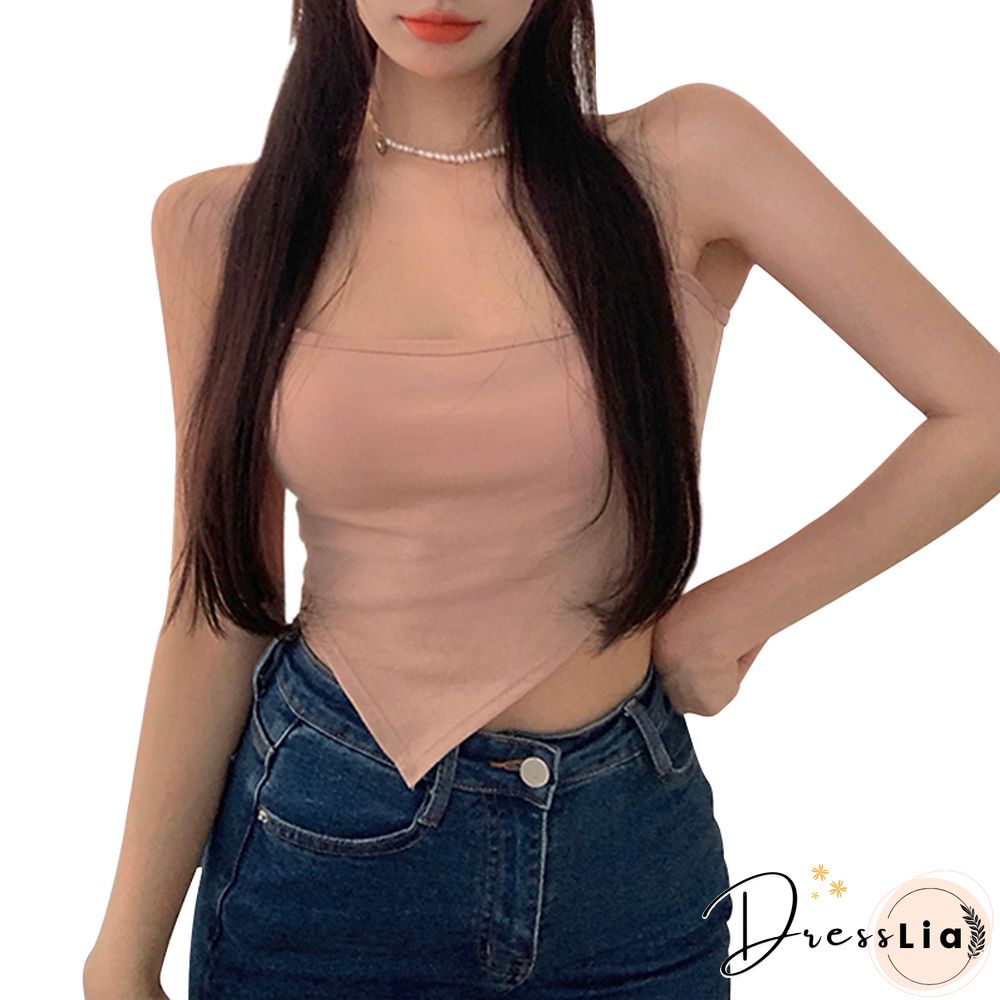 Women Camisole Korean Fashion Spaghetti Straps Irregular Hem Slim Fit Summer Elegant Lady Party Club Crop Tops