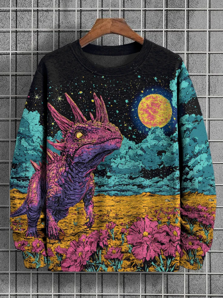 Men's Dinosaur Fantasy Landscape Art Print Casual Sweatshirt
