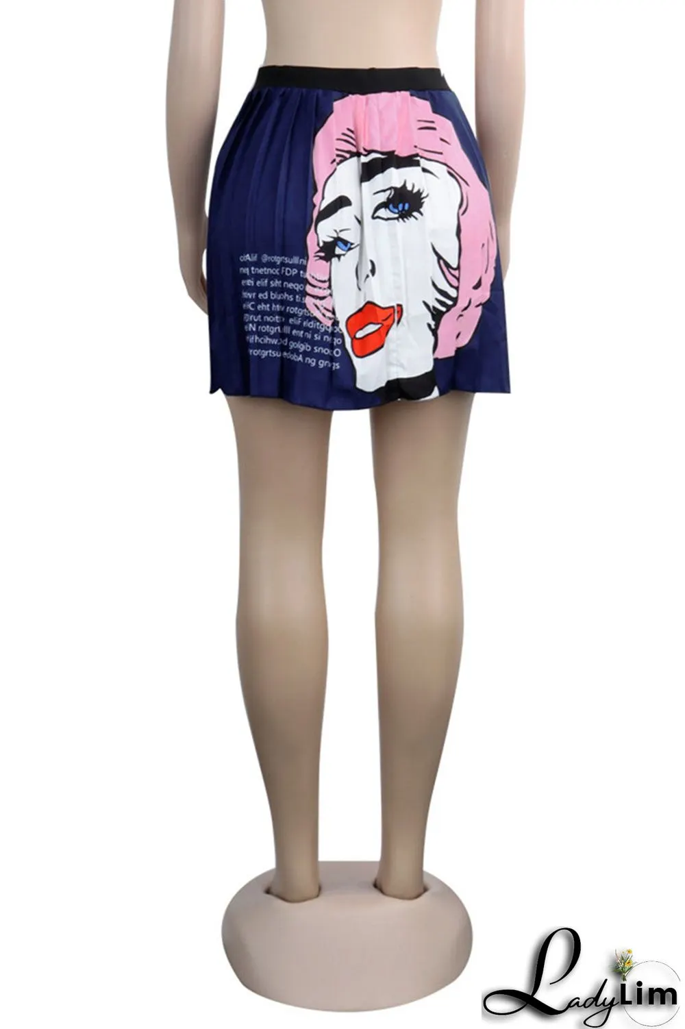 Pink Fashion Casual Print Patchwork Regular High Waist Pleated Skirt