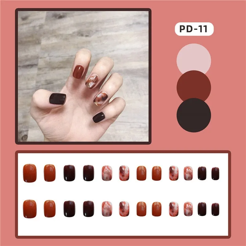 24pcs Leopard Theme Full Cover False Nail Tips Black Heart Line Transparent Stiletto French Fake Nails With Glue Detachable Tips-Nail Inspo