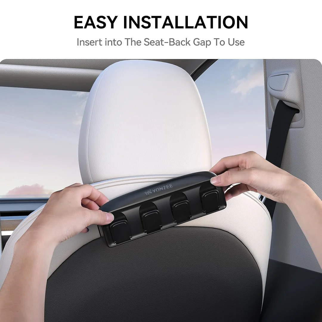 YONZEE Tesla Foldable Car Seat Hooks, 4 in 1 Hidden Car Seat Back Organizer