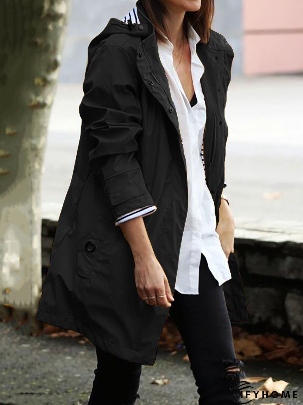 Waterproof Hooded Jacket Long Trendcoat Raincoat Trench coat | IFYHOME