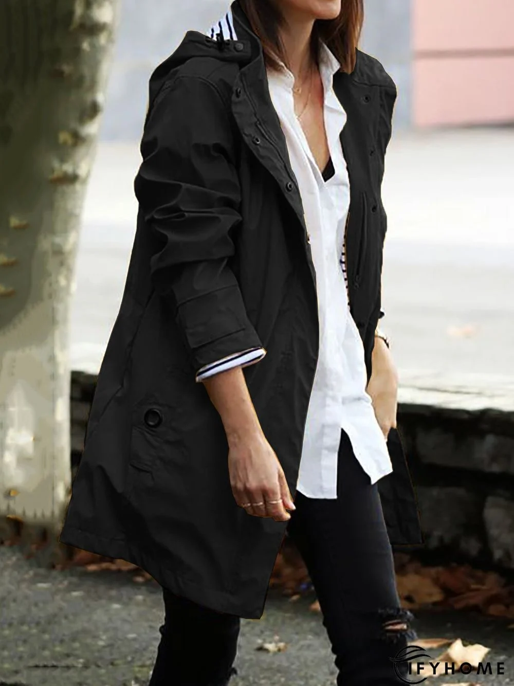 Waterproof Hooded Jacket Long Trendcoat Raincoat Trench coat | IFYHOME