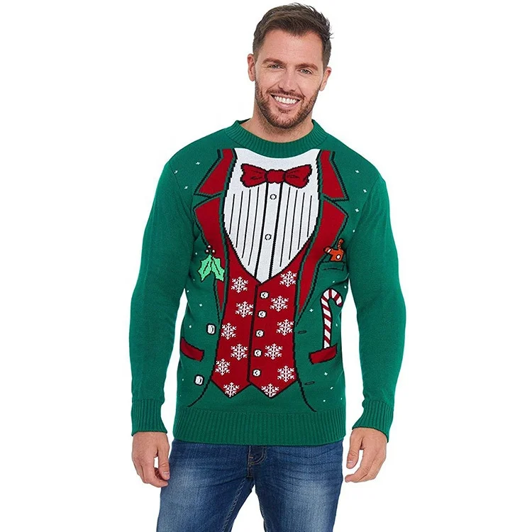 Men's Green Crew Neck Pullover Ugly Christmas Sweaters-VESSFUL