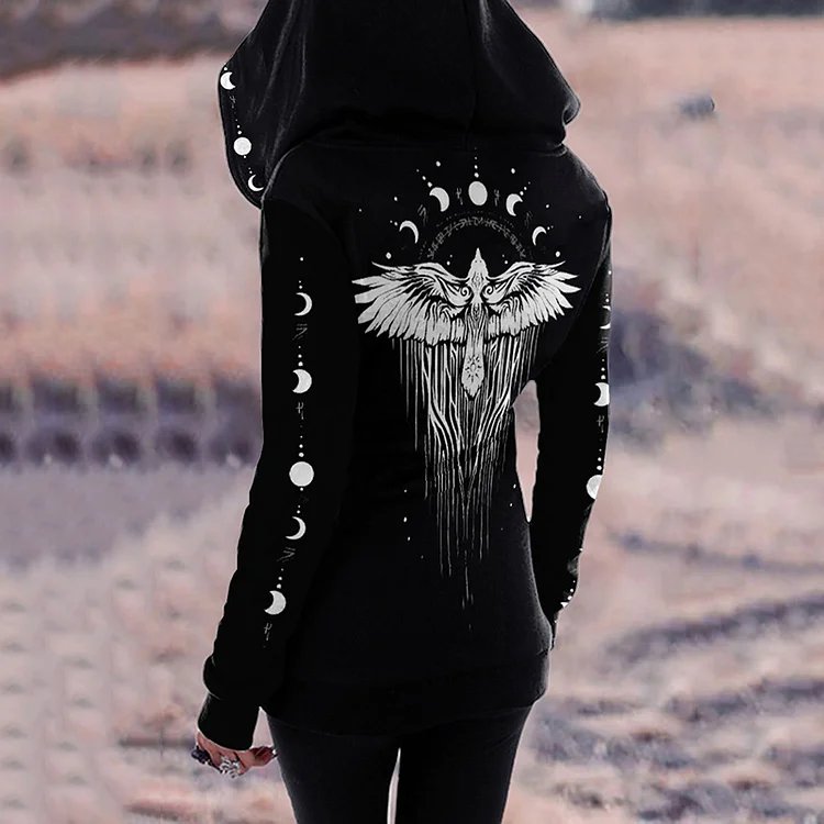 Retro Astrology Tarot Tribal Graphics Zip Gothic Hoodie