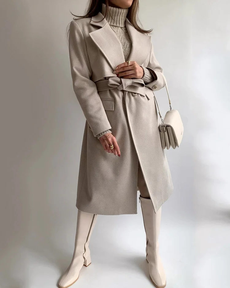Solid Color Fine Lines Fashionable Strap Casual Coat
