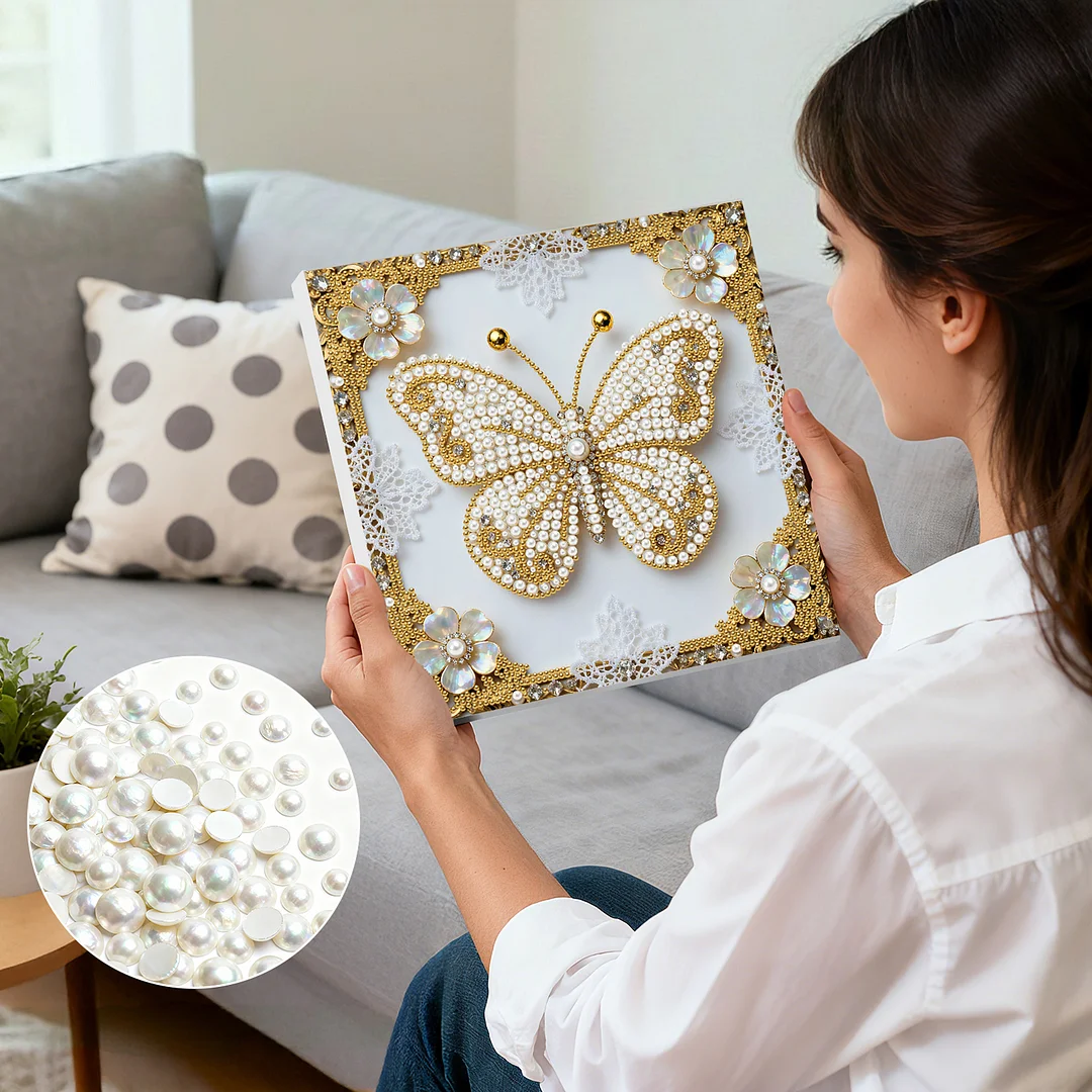 Butterfly DIY Pearl Diamond Art Kit for Adults Home Decor 25x25cm With Frame