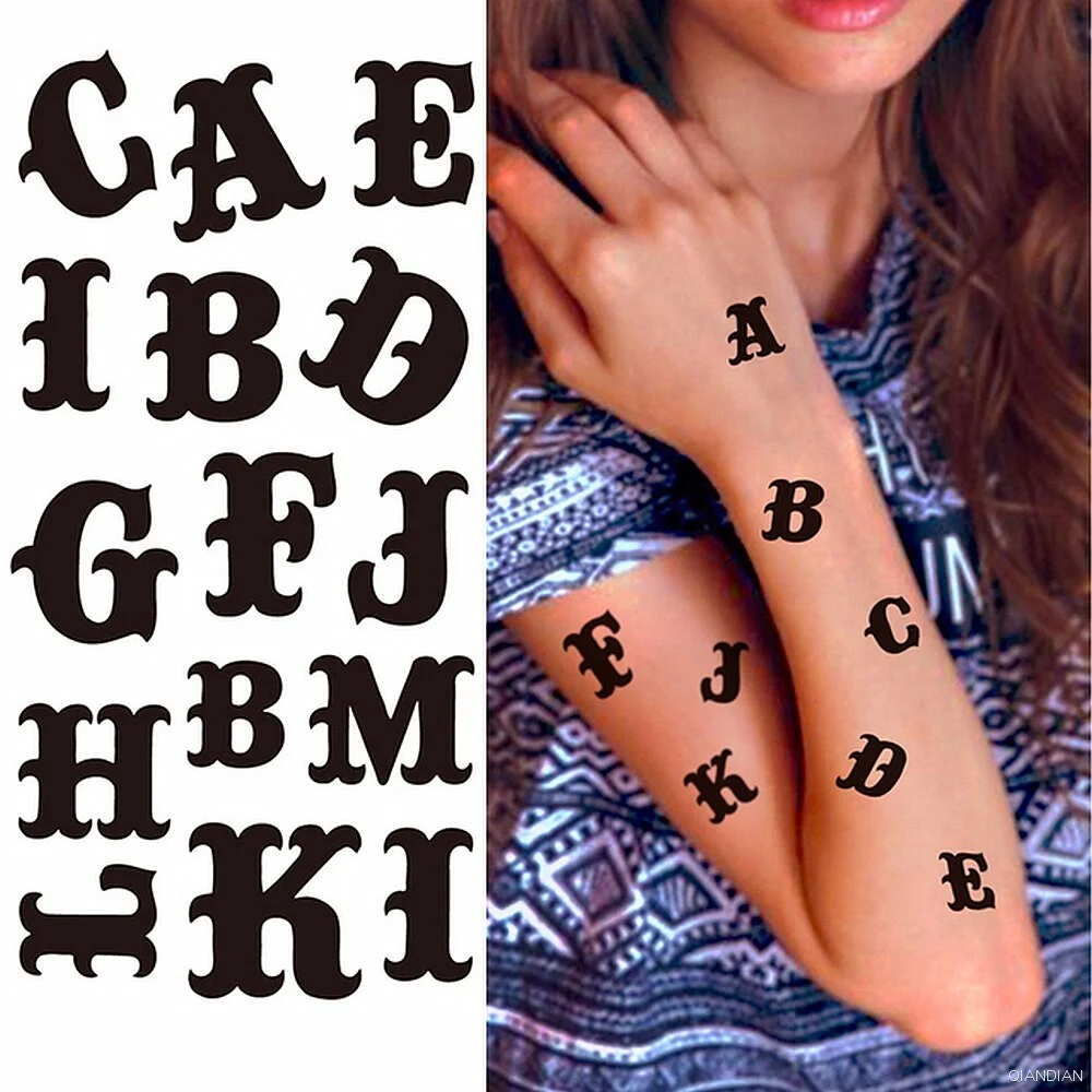 Black Alphabet Letter Temporary Tattoo Sticker Arm Sleeve Love Word Heart Lightning Fashion Fake Body Leg Finger Women Totem