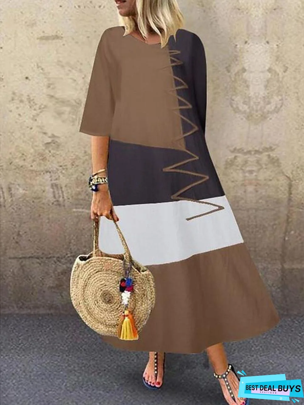 Women's Swing Dress Maxi Long Dress Half Sleeve Color Block Patchwork Summer Hot Casual Cotton White Red Khaki Gray White Dresses