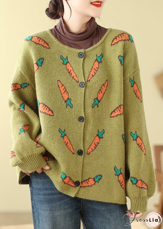 Style Green Oversized Print Knit Cardigans Spring