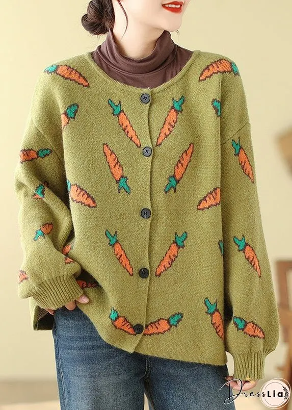 Style Green Oversized Print Knit Cardigans Spring
