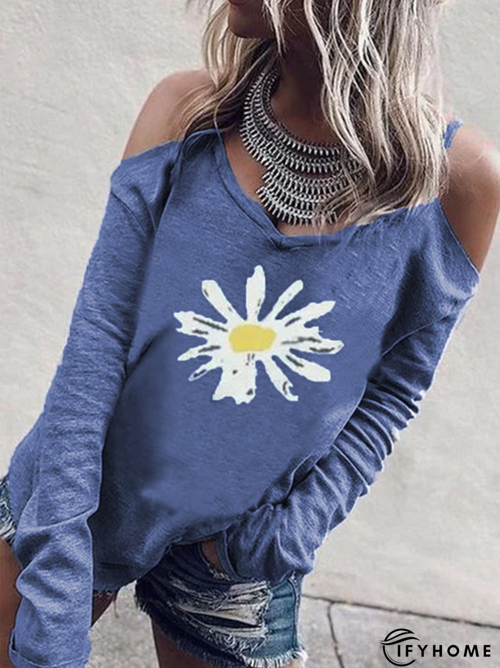 Printed Round Neck Long Sleeve T-shirt | IFYHOME