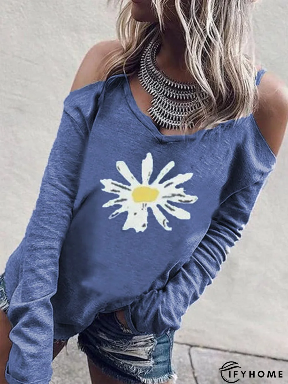 Printed Round Neck Long Sleeve T-shirt | IFYHOME