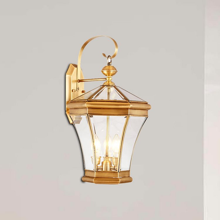 3-Head Lantern Wall Light Traditionalism Gold Metal Wall Sconce Lighting for Stairs