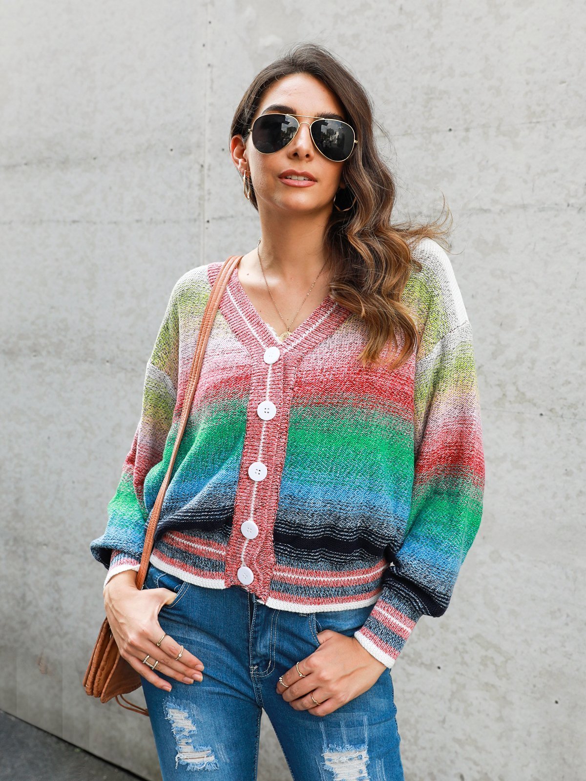 Ombre/tie-Dye Casual Shift Long Sleeve Outerwear