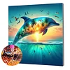 Framed Diamond Painting - Full Round Drill - Sunset Dolphin (25x25cm)