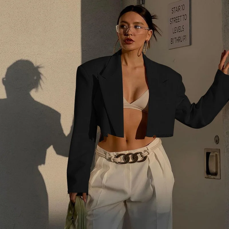 Thanksgiving Day Gifts Cropped Blazer Coat Women Shoulder Pads Long Sleeve Black Blazer Jacket 2023 Autumn New Outwear Casual Chic Crop Tops Y2K