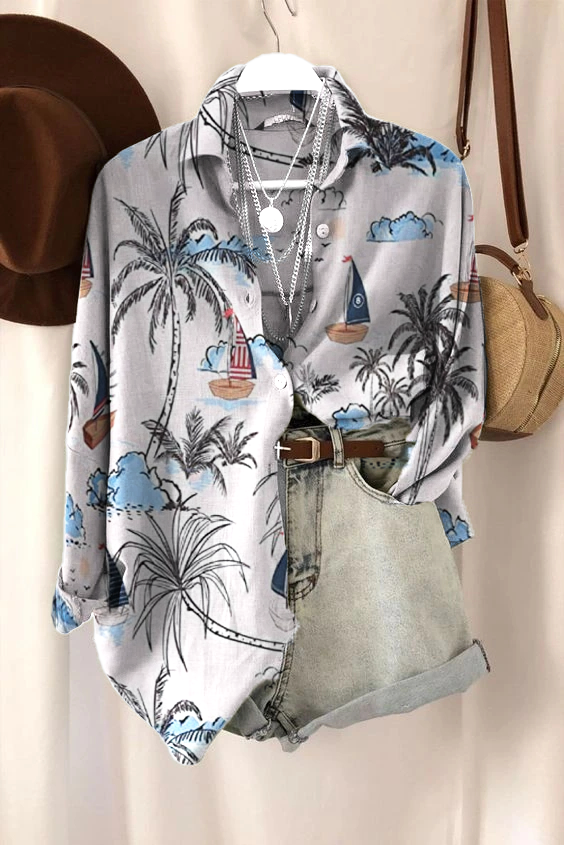 Women's Beach Vintage Hawaiian Style Vacation Travel Shirt socialshop