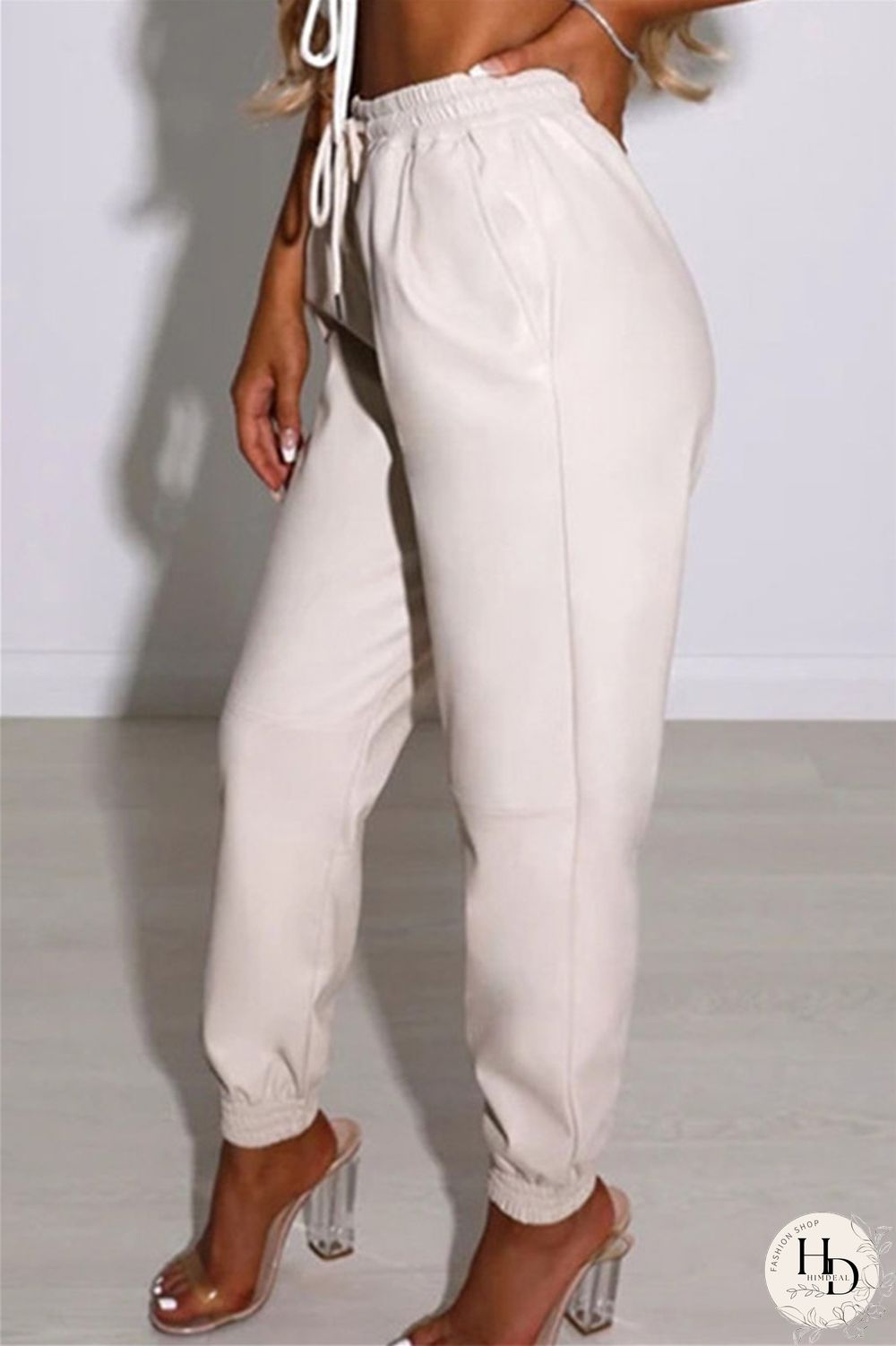 White Fashion Casual Solid Basic Regular High Waist Conventional Solid Color Bottoms