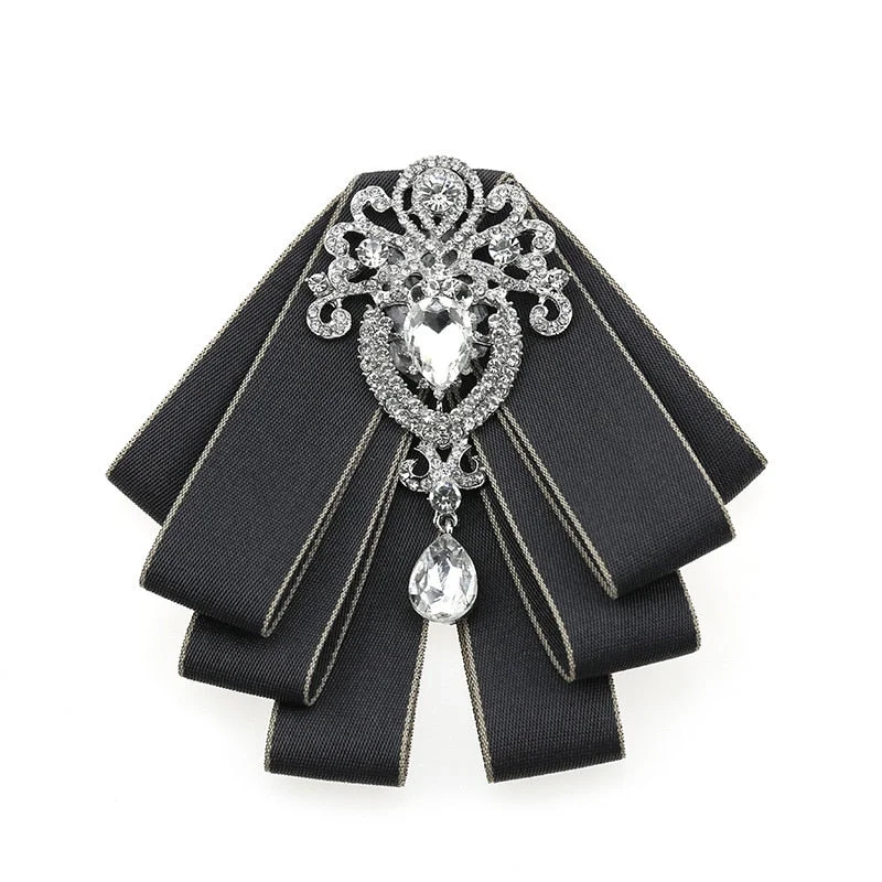 Luxury Black Rhinestone Handmade Bow Tie Men's Wedding Groomsman High-end British Boy Business Suit Shirt Bowtie Set