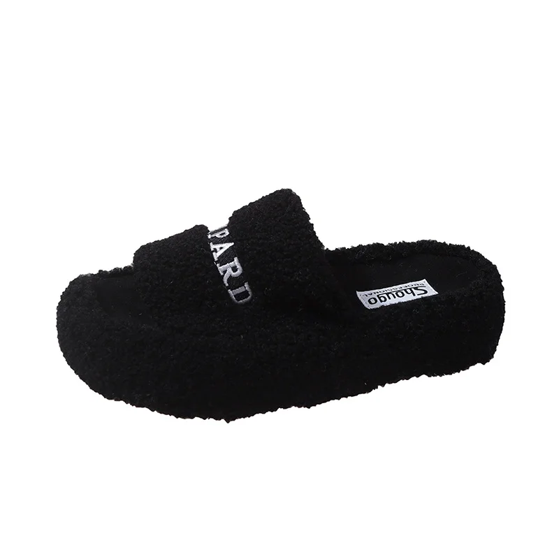 Yyvonne Hair Slippers Women Wear Casual Home Thick Spring And Autumn Embroidered Plush Slippers To Keep Warm High Sense
