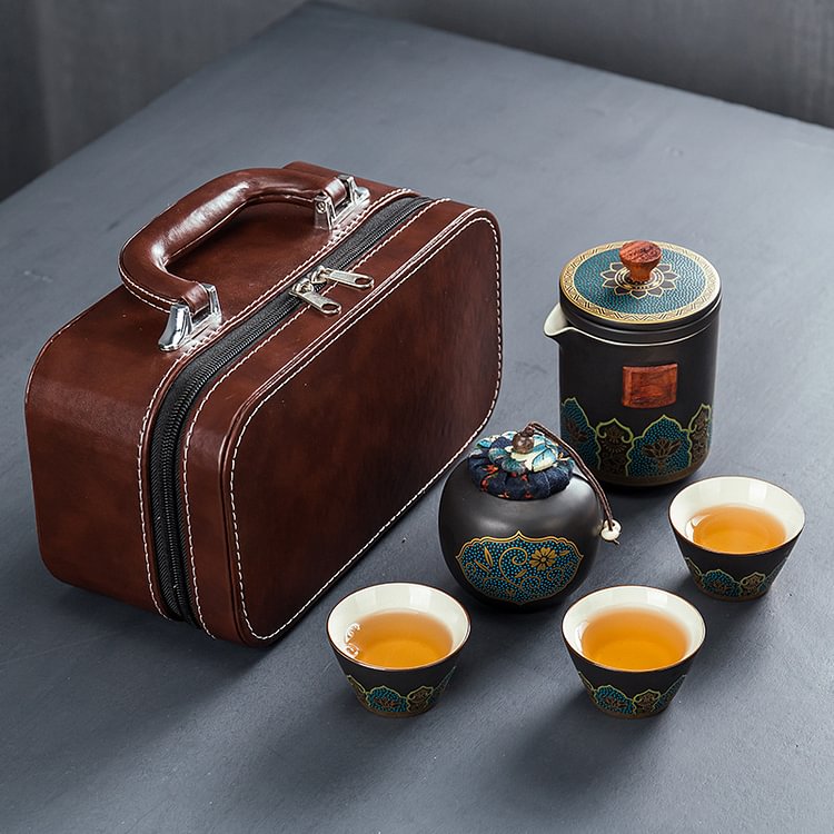 Set Of 6 Ceramic Ancient Teapot Travel Set with Gift Box