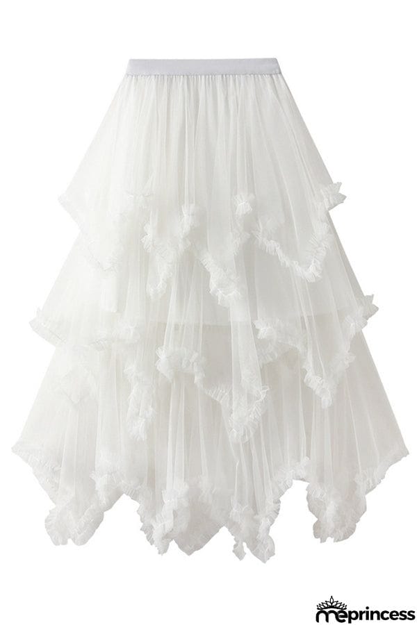 Cake skirt mid-length high waist big swing fluffy fairy gauze dress long skirt