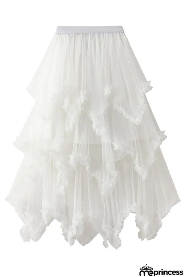 Cake skirt mid-length high waist big swing fluffy fairy gauze dress long skirt