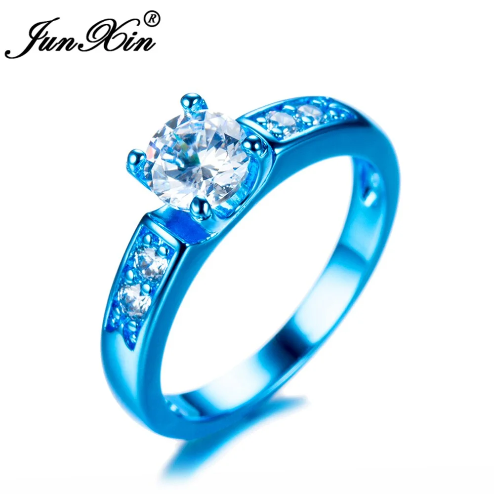 JUNXIN Luxury Male Female White Round Ring Ring Fashion Blue Gold Filled Jewelry Promise Engagement Rings For Men And Women