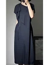 High-end Light Luxury French Romantic Knee-length Ice Silk Short-sleeved Drape Dress