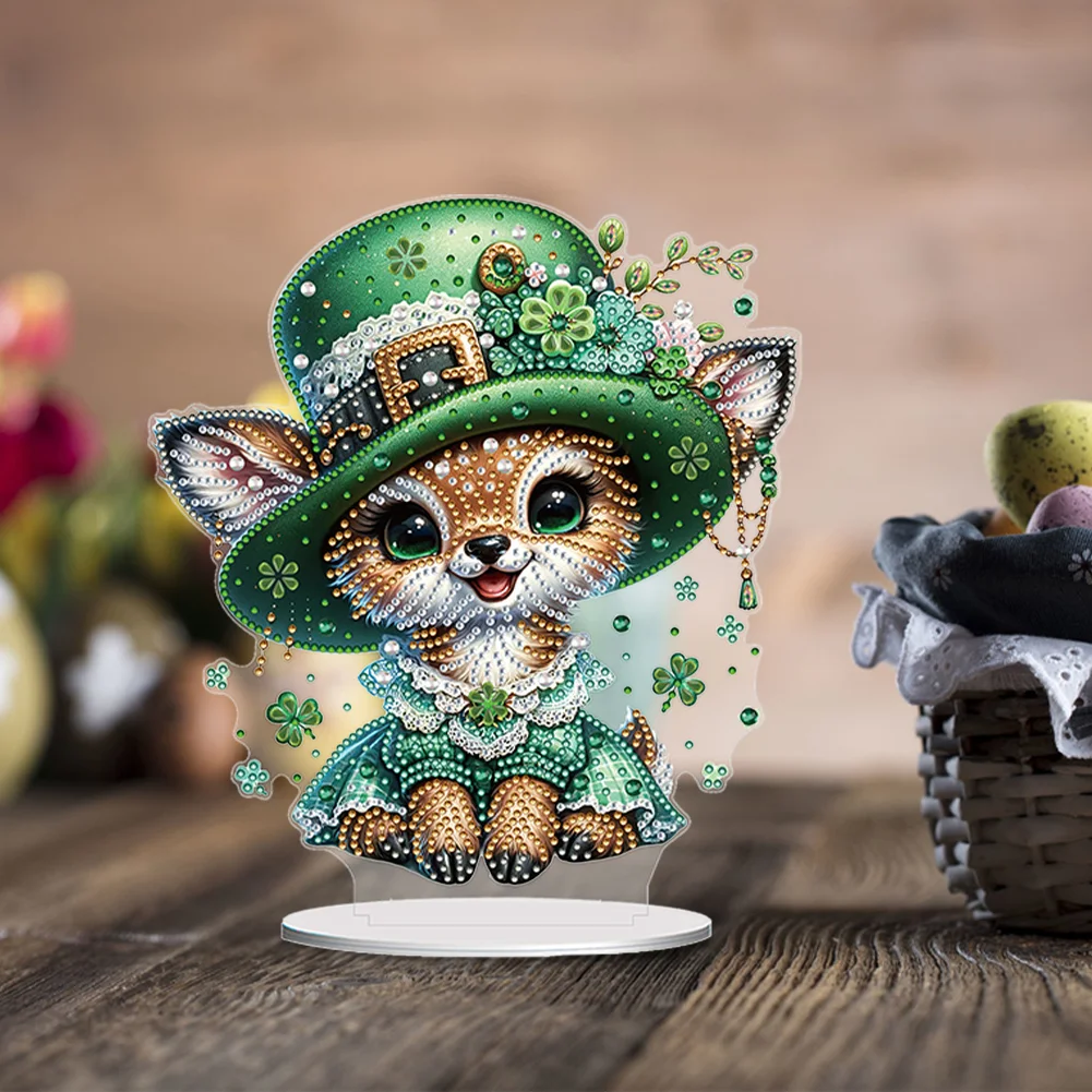 DIY Acrylic St. Patricks Day Deer Special Shape Diamond Painting Tabletop Ornament Creative Home Decor & Gift Idea for Adults - Relaxing Craft Activity