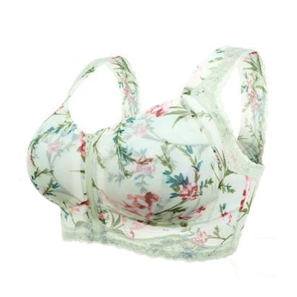  thdmladies Front Zipper Floral Lace-trim gathered Bra thedmladies